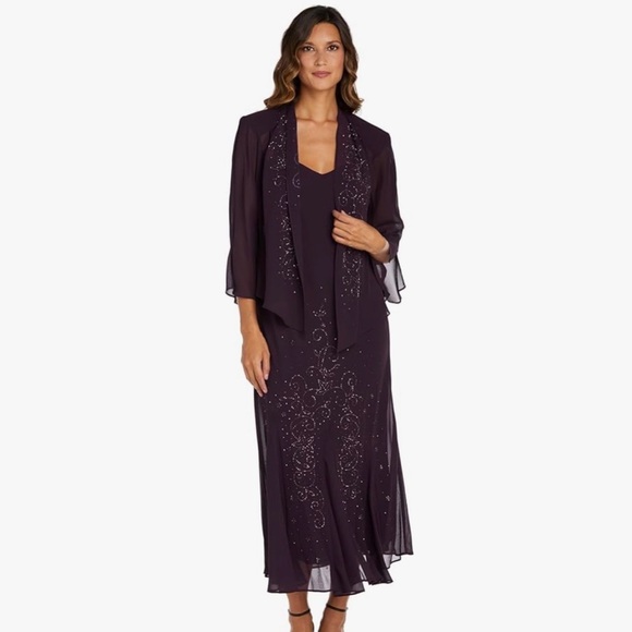 r&m richards sleeveless beaded v-neck dress and jacket Home